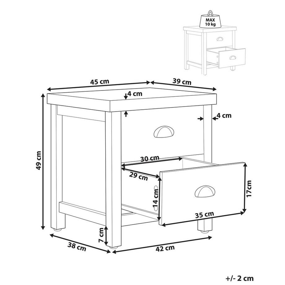 Beliani Nachttisch mit 2 Schubladen aus Faserplatte Klassisch CLIO  