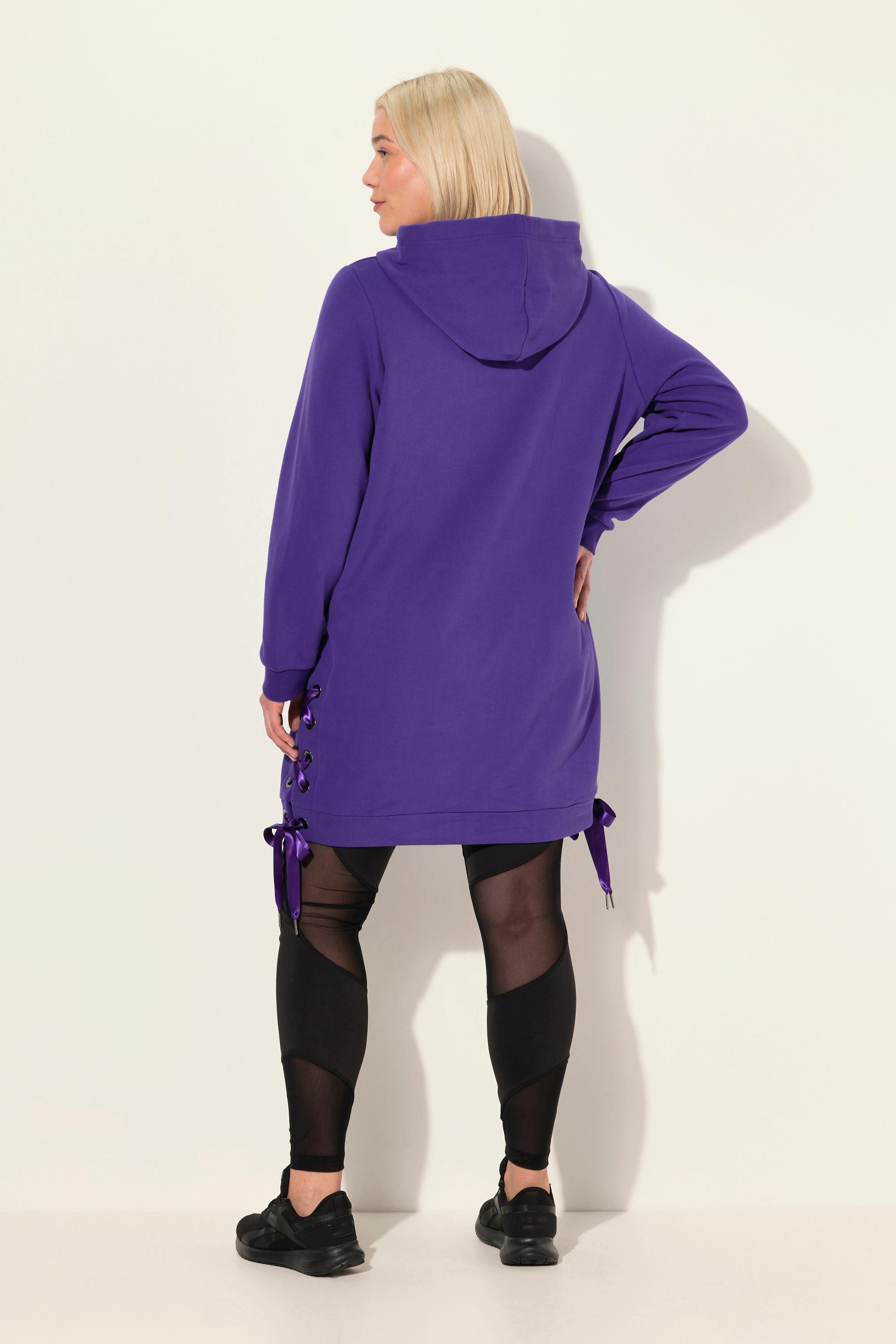 Ulla Popken  Long sweat à capuche, manches longues et bandes en satin 