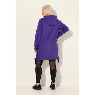 Ulla Popken  Long sweat à capuche, manches longues et bandes en satin 