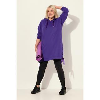 Ulla Popken  Long sweat à capuche, manches longues et bandes en satin 