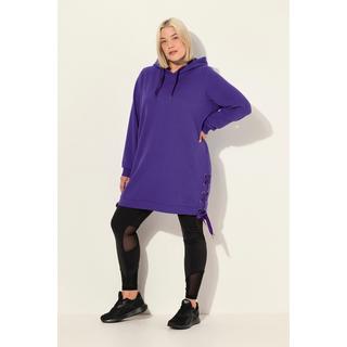 Ulla Popken  Long sweat à capuche, manches longues et bandes en satin 