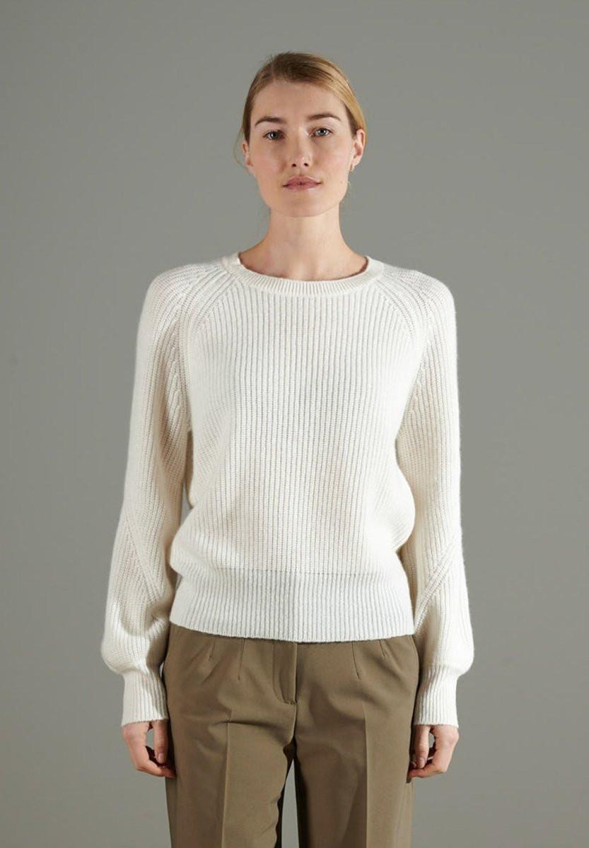 Image of Nami 6 Pullover Rundhalsausschnitt Raglanärmel 4 Fäden - 100% Kaschmir Damen Offwhite M