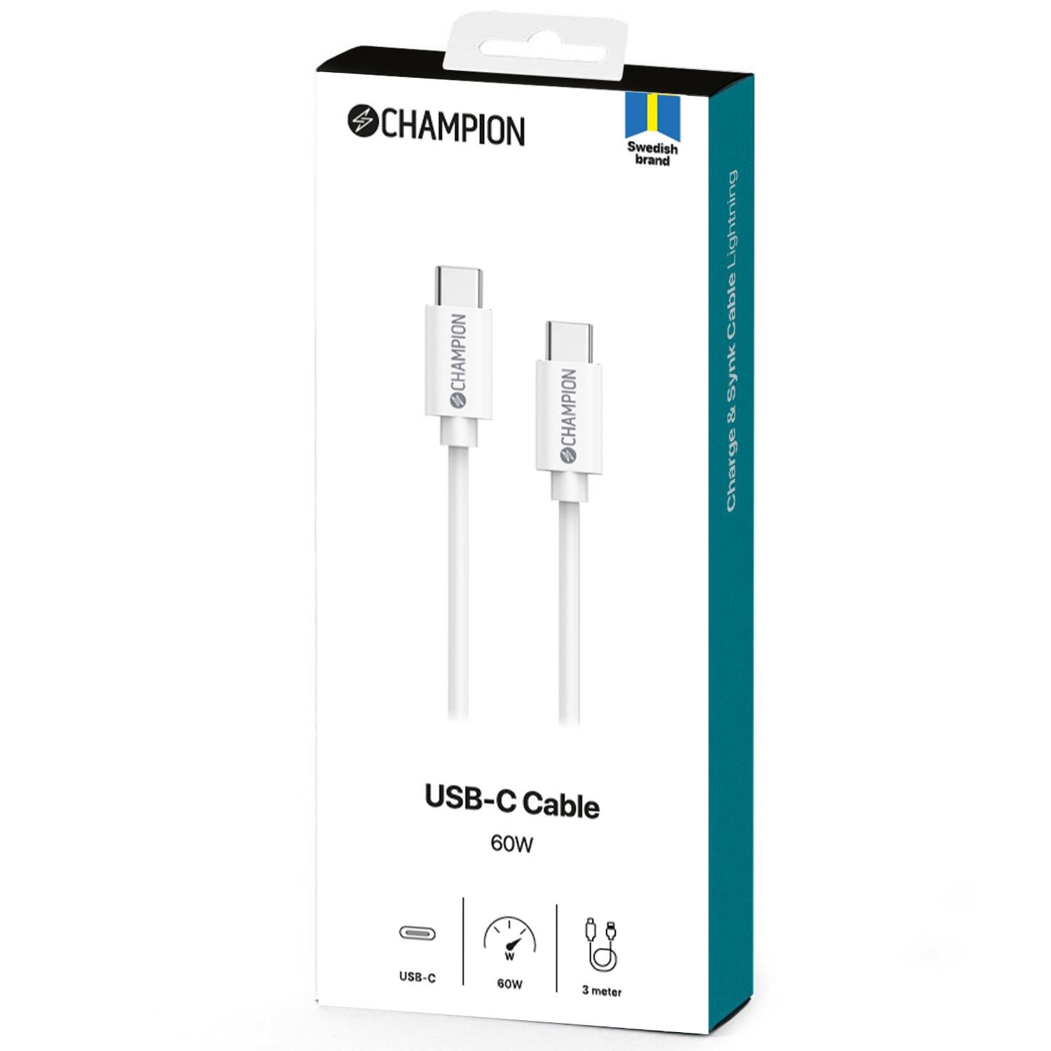 Champion  Câble USB-C 60W 3m Blanc 