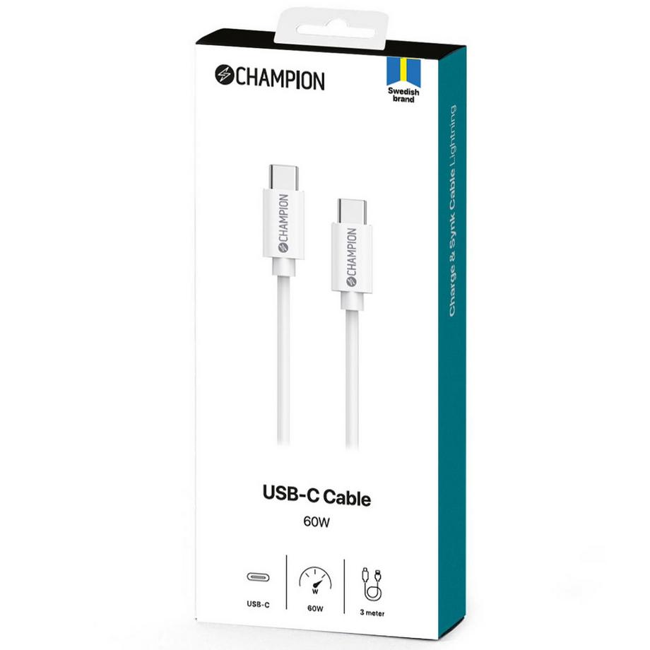 Champion  Câble USB-C 60W 3m Blanc 