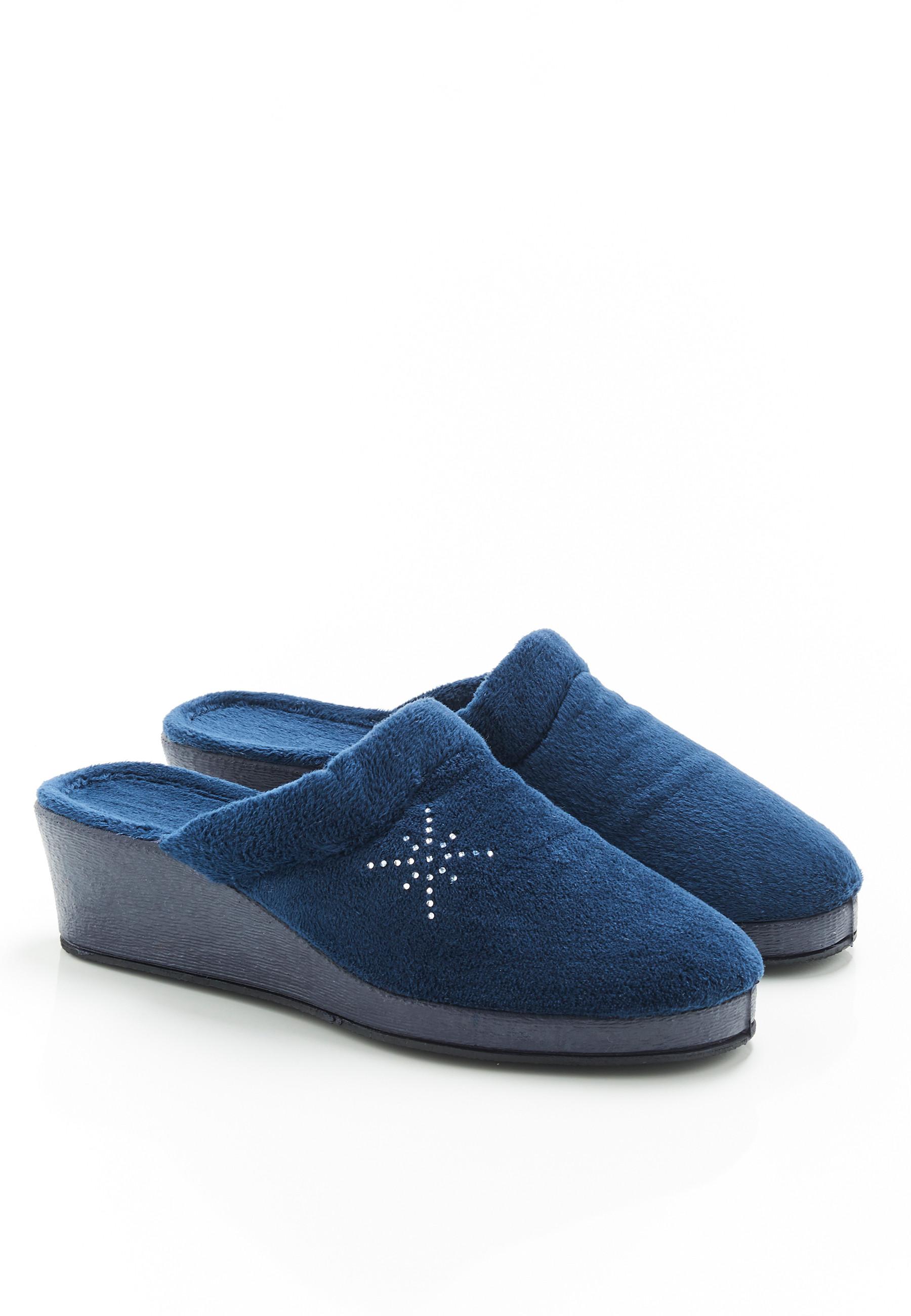 Image of Pantoffeln In Samtoptik. Unisex Blau 38