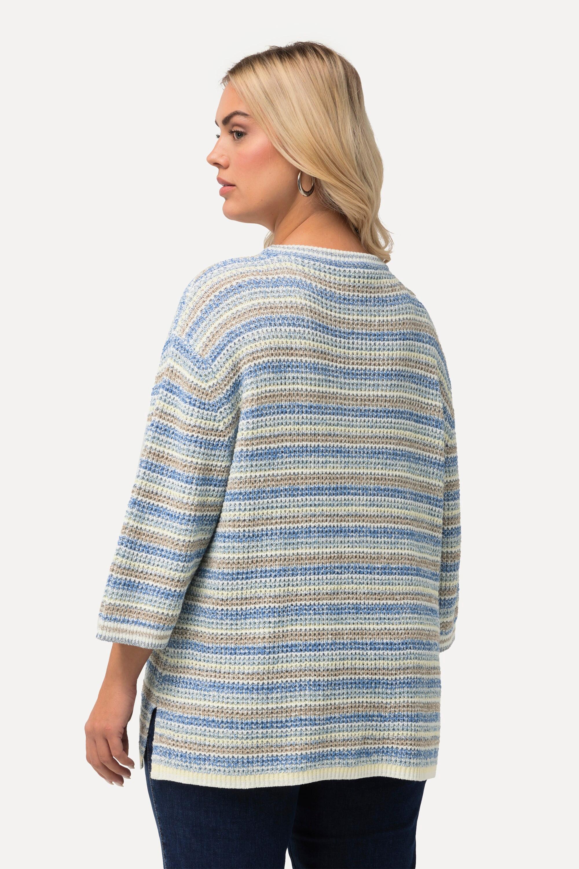 Ulla Popken  Pullover, Ringel, Oversized, Rundhals, 3/4-Arm 