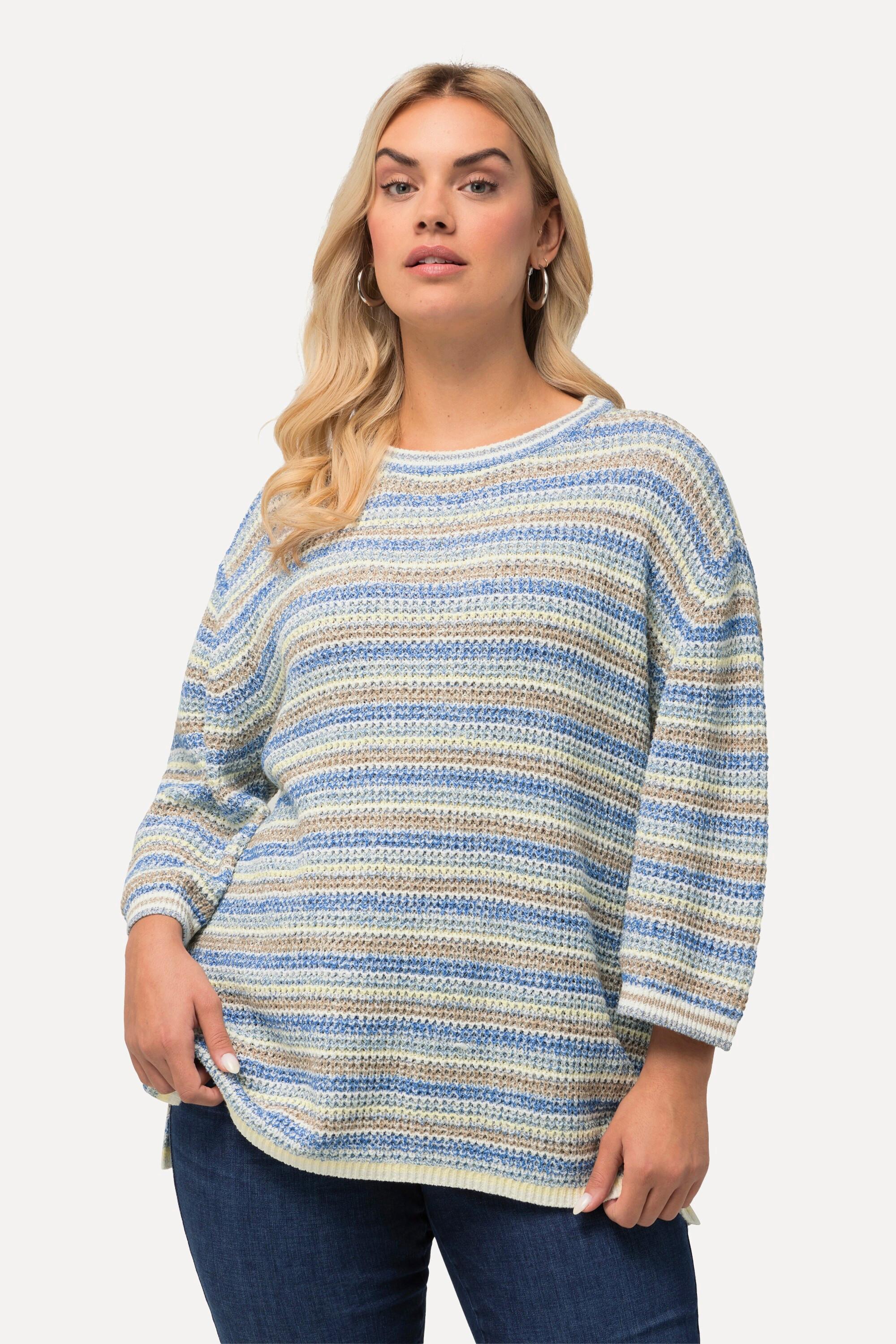 Ulla Popken  Pullover, Ringel, Oversized, Rundhals, 3/4-Arm 