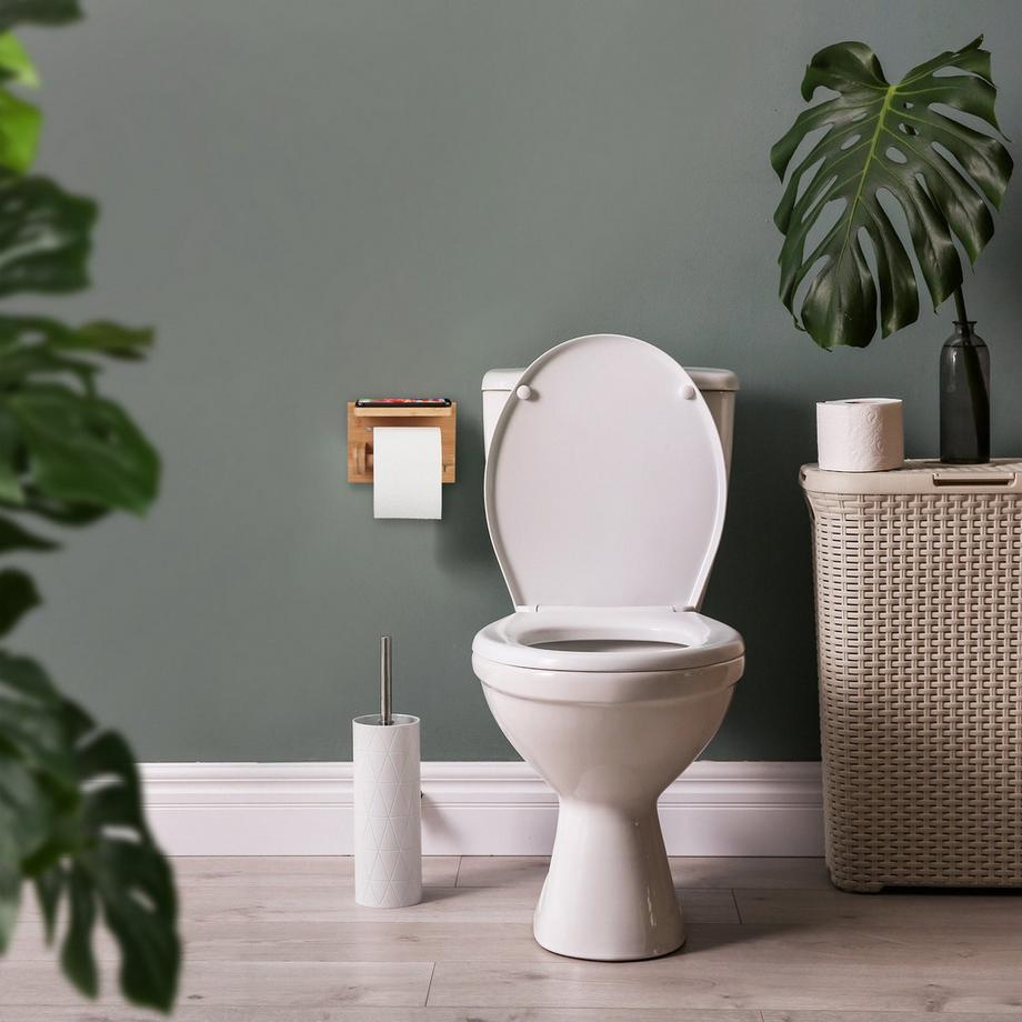 B2X Porta carta igienica in bambù con ripiano  