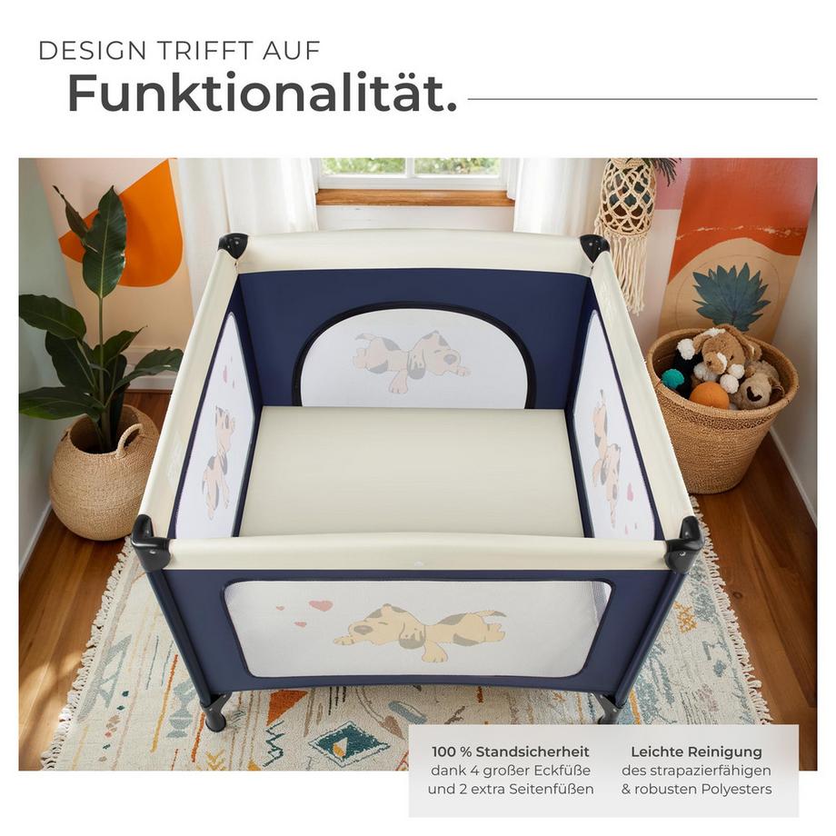 Tectake  Baby Laufstall Tommy Junior stabil und kompakt faltbar seitliche Reißverschlussöffnung 