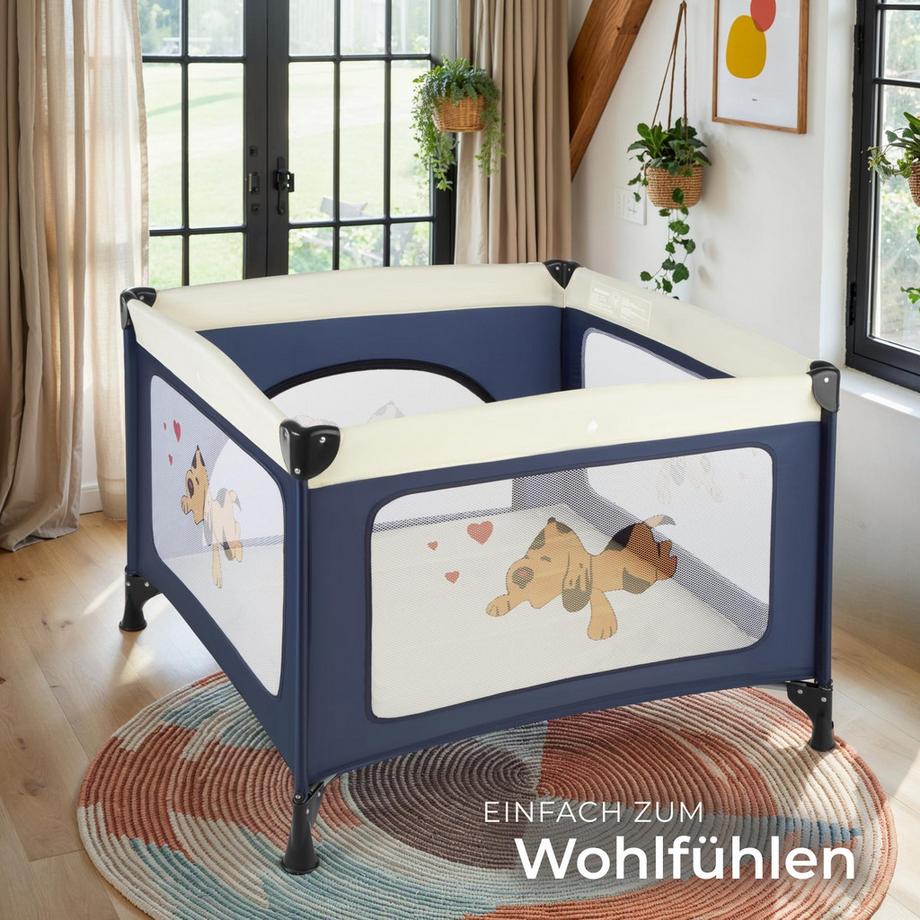 Tectake  Baby Laufstall Tommy Junior stabil und kompakt faltbar seitliche Reißverschlussöffnung 