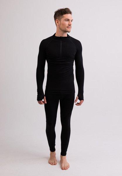 Image of High Performance Kaschmir Sportwäsche Langarm-shirt Mit Stehkragen Und Half-zip Herren Schwarz M