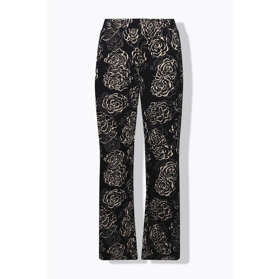 Ulla Popken Pantaloni Jersey Jacquard Fiori Taglio Gamba Ampio Cintura Elastica  