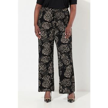 Pantaloni di jersey jacquard con fiori, taglio della gamba ampio e cintura elastica