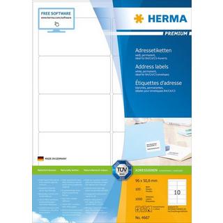 HERMA HERMA Etiketten PREMIUM 96x50.8mm 4667 weiss,perm. 1000 St./100 Bl.  