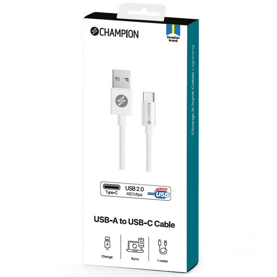 Champion  Câble USB-A vers USB-C 1m Blanc 