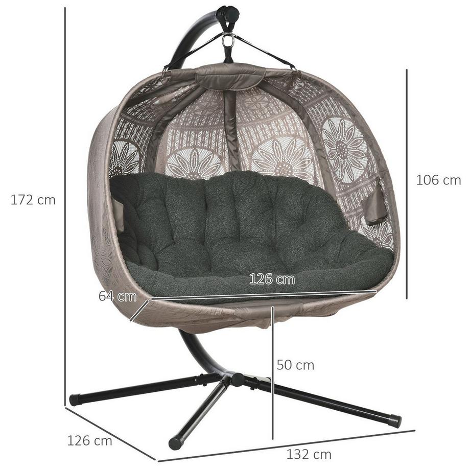 Northio Hängesessel Hängekorb Mit Gestell Für 2 Personen Hängeschaukel Hängestuhl Mit Kissen Korb Faltbar Blumen-Strickstoff Stahl  
