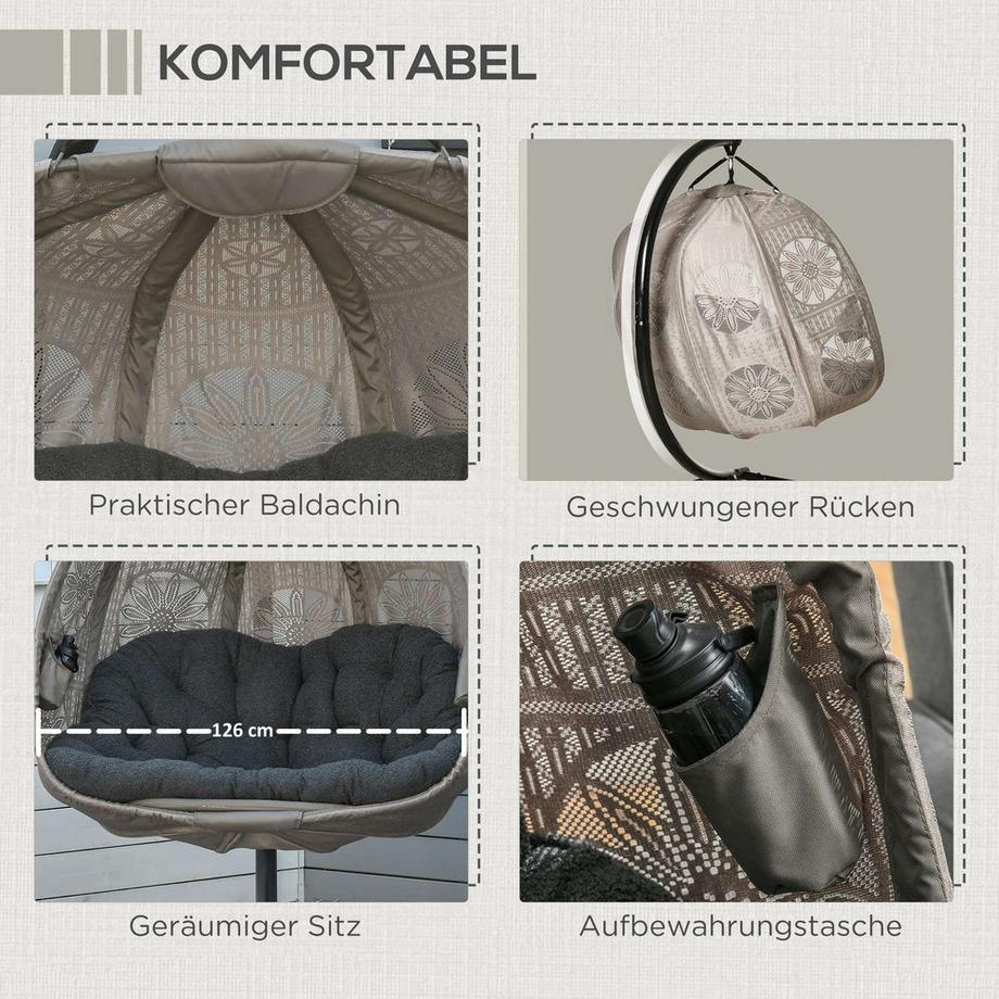 Northio Hängesessel Hängekorb Mit Gestell Für 2 Personen Hängeschaukel Hängestuhl Mit Kissen Korb Faltbar Blumen-Strickstoff Stahl  