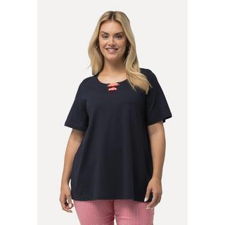 Ulla Popken  T-shirt dal taglio svasato con allacciatura, scollo a girocollo e mezze maniche 