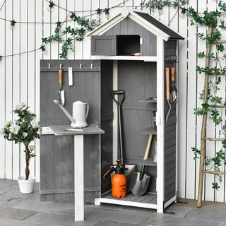 Northio Armadio da giardino con porta e tetto, casetta per attrezzi in legno, grigio, 78x52,5x182 cm, ideale per riporre gli oggetti in giardino e tavolo pieghevole  
