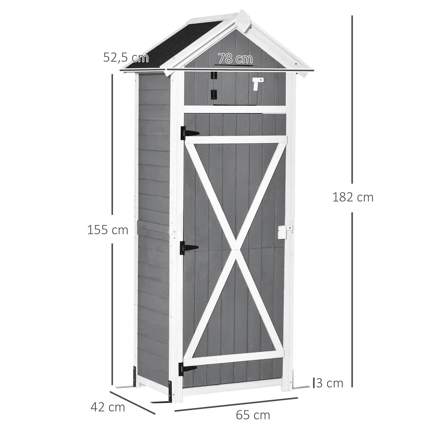 Northio Armadio da giardino con porta e tetto, casetta per attrezzi in legno, grigio, 78x52,5x182 cm, ideale per riporre gli oggetti in giardino e tavolo pieghevole  