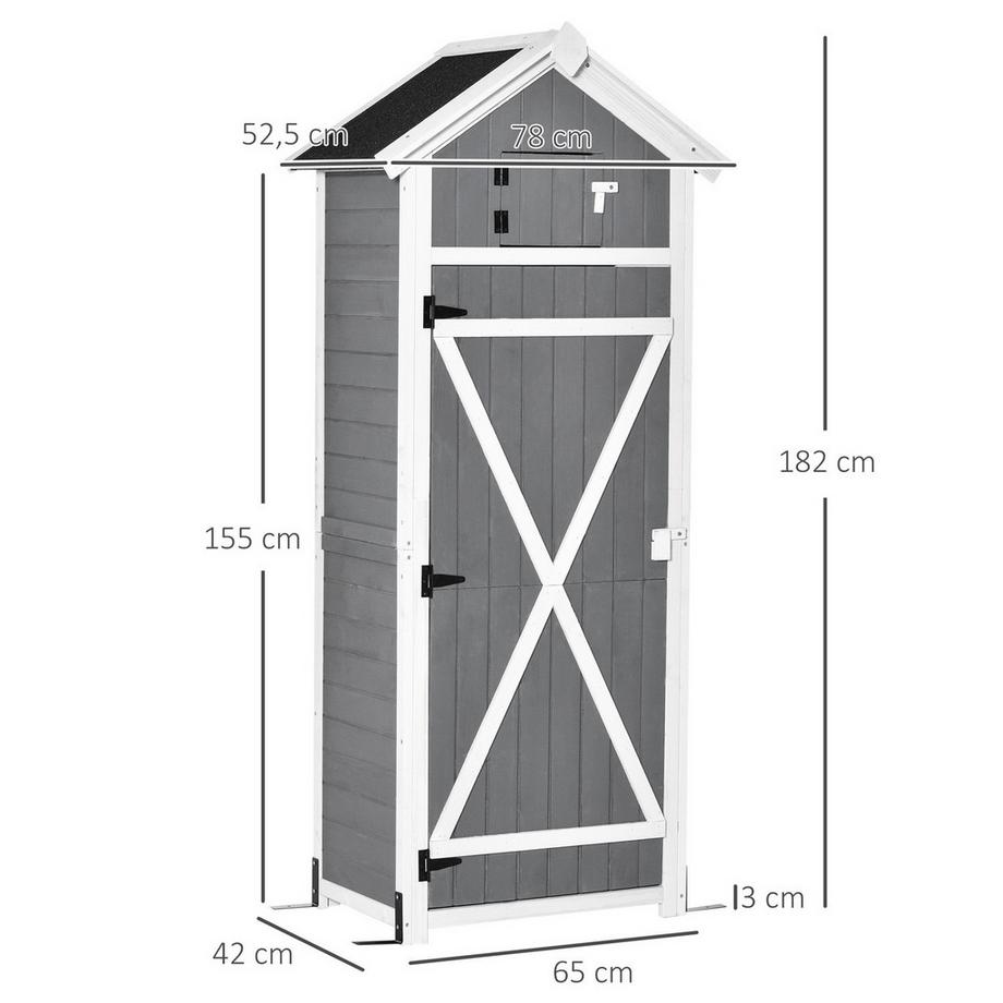 Northio Gartenschrank mit Tür und Dach, Geräteschuppen aus Holz,, 78x52,5x182cm, ideal für Gartenlagerung & faltbaren Tisch  