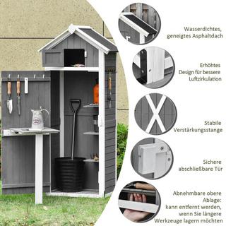 Northio Armadio da giardino con porta e tetto, casetta per attrezzi in legno, grigio, 78x52,5x182 cm, ideale per riporre gli oggetti in giardino e tavolo pieghevole  