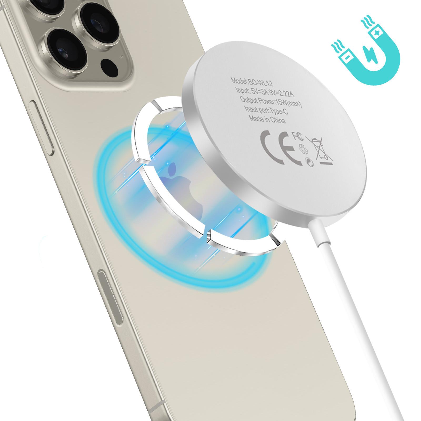 Avizar  Chargeur MagSafe iPhone 15W Bwoo Blanc 