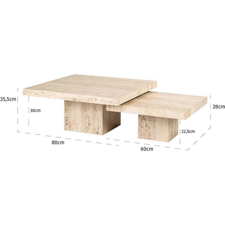 mutoni Table basse Cantera 80x80 (lot de 2)  