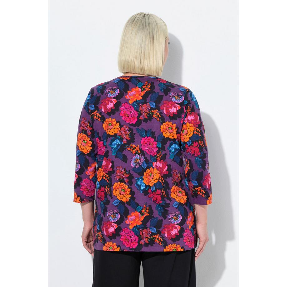 Ulla Popken Maglia Taglio Svasato Scollo a V Maniche 3/4  