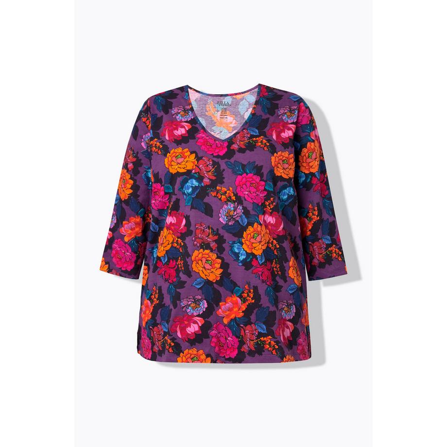 Ulla Popken Maglia Taglio Svasato Scollo a V Maniche 3/4  