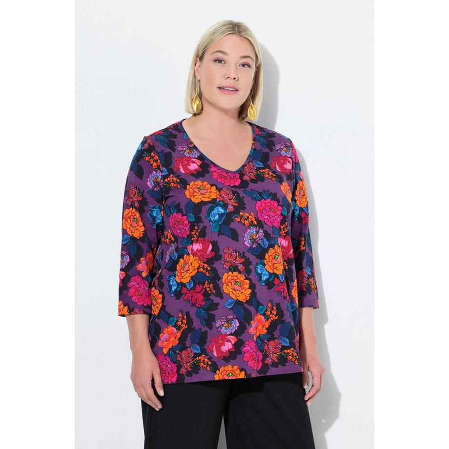 Ulla Popken Maglia Taglio Svasato Scollo a V Maniche 3/4  