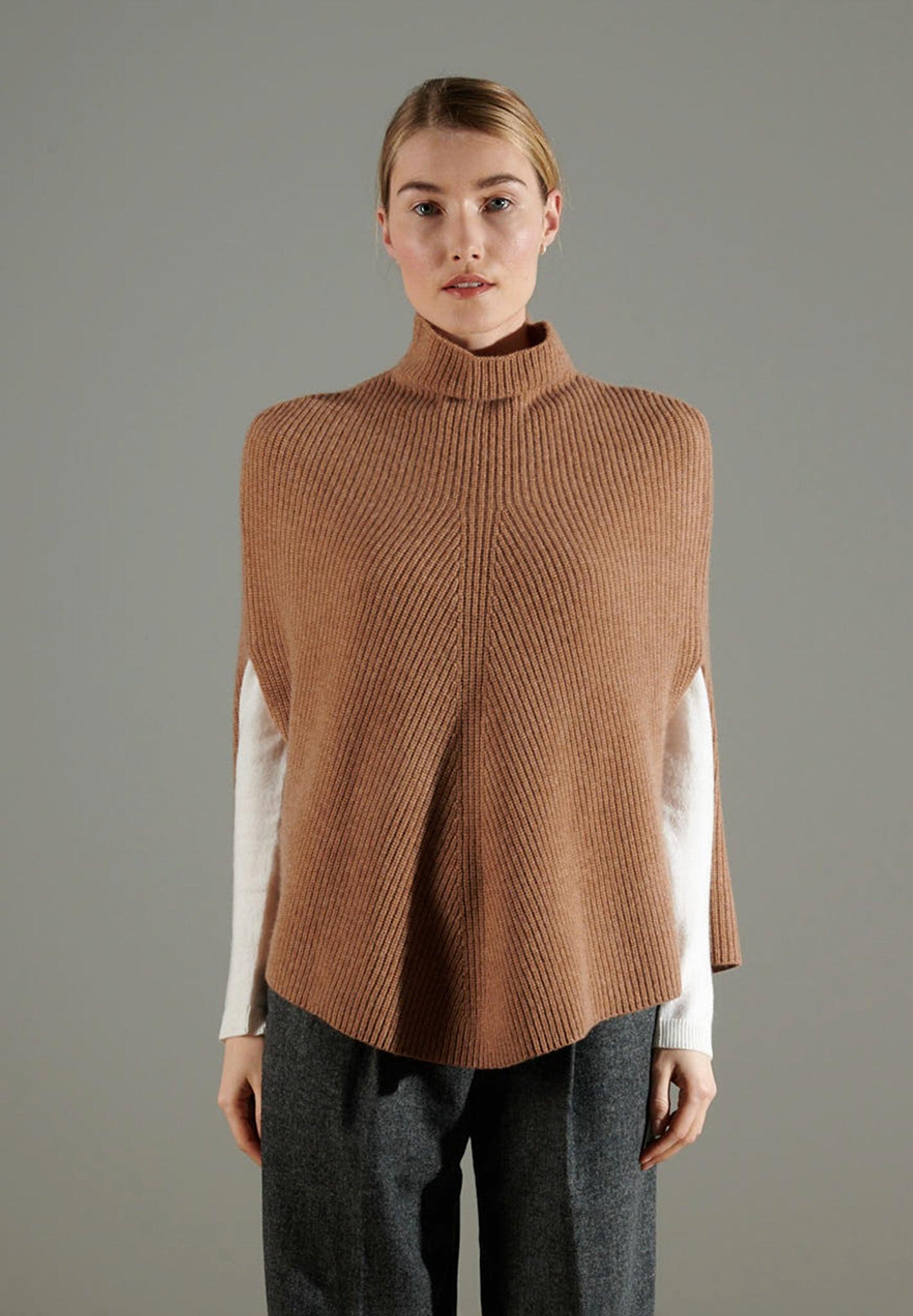Image of Nami 10 Poncho Stehkragen 4-fädig - 100% Kaschmir Damen Camel S/M