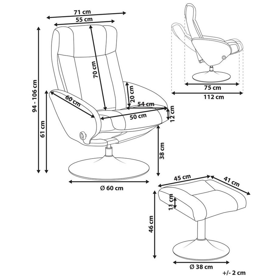 Beliani Fauteuil inclinable en Cuir écologique vegan Traditionnel APATE  