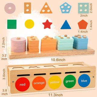 Activity-board  Jouets en bois assortis pour enfants d'âge préscolaire, boîte de tri des formes et des couleurs, jouets en bois à empiler comprenant des blocs géométriques et des pions mathématiques. 