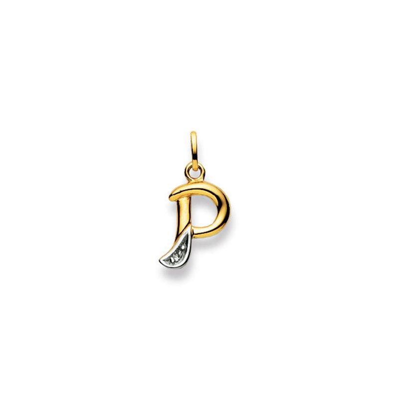 MUAU Schmuck  Pendentif lettre P bicolore or jaune/blanc 750 diamant 0.01.00ct. 21x12mm 