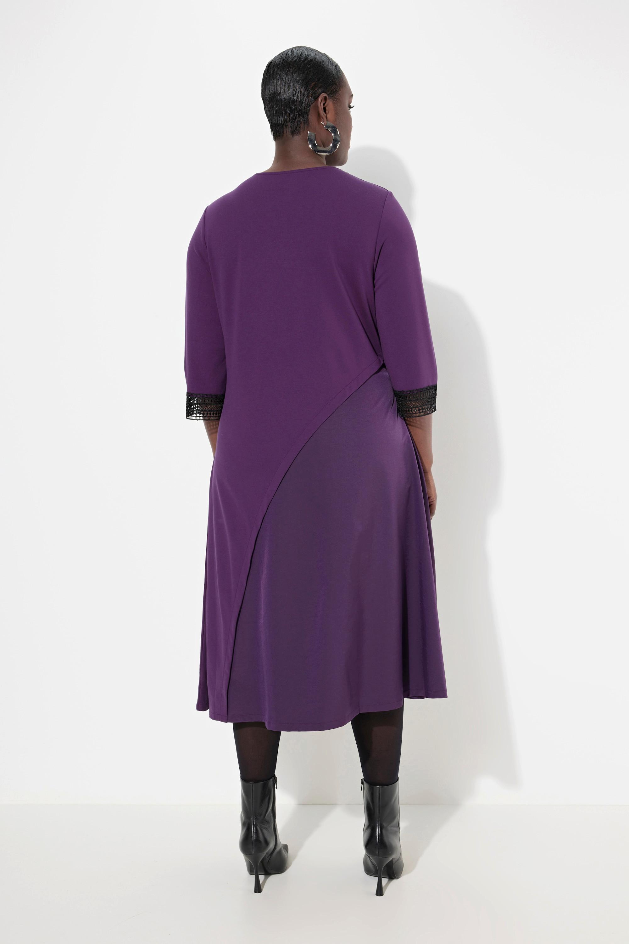 Ulla Popken Abito Punto svasato con inserto in taffetà scollo a V maniche 3/4  