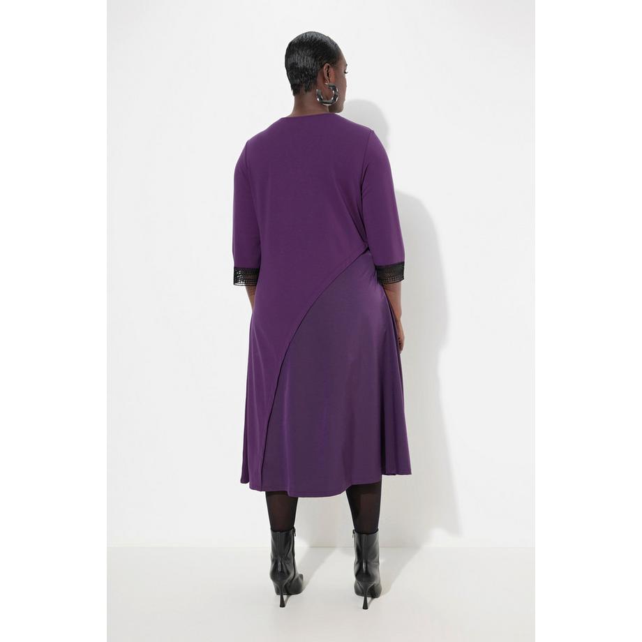 Ulla Popken Punto Kleid A-Linie mit Tafteinsatz V-Ausschnitt 3/4 Arm  