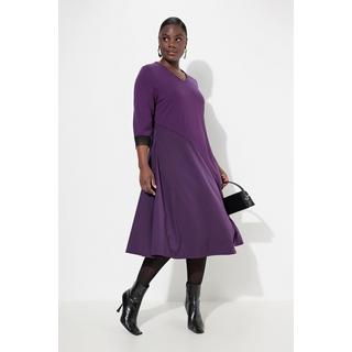 Ulla Popken  Punto-Kleid, A-Linie, Tafteinsatz, V-Ausschnitt, 3/4-Arm 