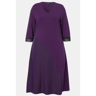 Ulla Popken  Punto-Kleid, A-Linie, Tafteinsatz, V-Ausschnitt, 3/4-Arm 