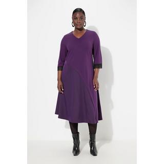 Ulla Popken  Punto-Kleid, A-Linie, Tafteinsatz, V-Ausschnitt, 3/4-Arm 