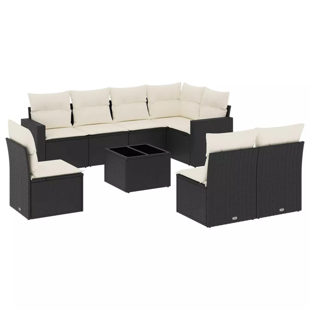 vidaXL Salon de jardin 9 pcs avec coussins noir résine tressée 3219066