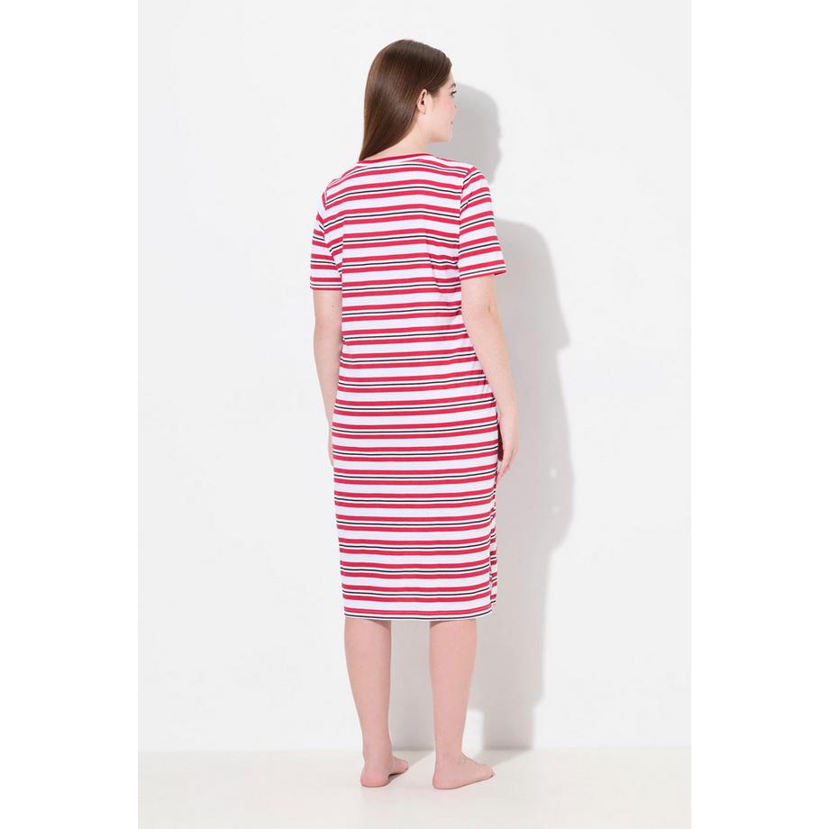 Ulla Popken Chemise de nuit rayée col rond manches courtes avec poche poitrine  