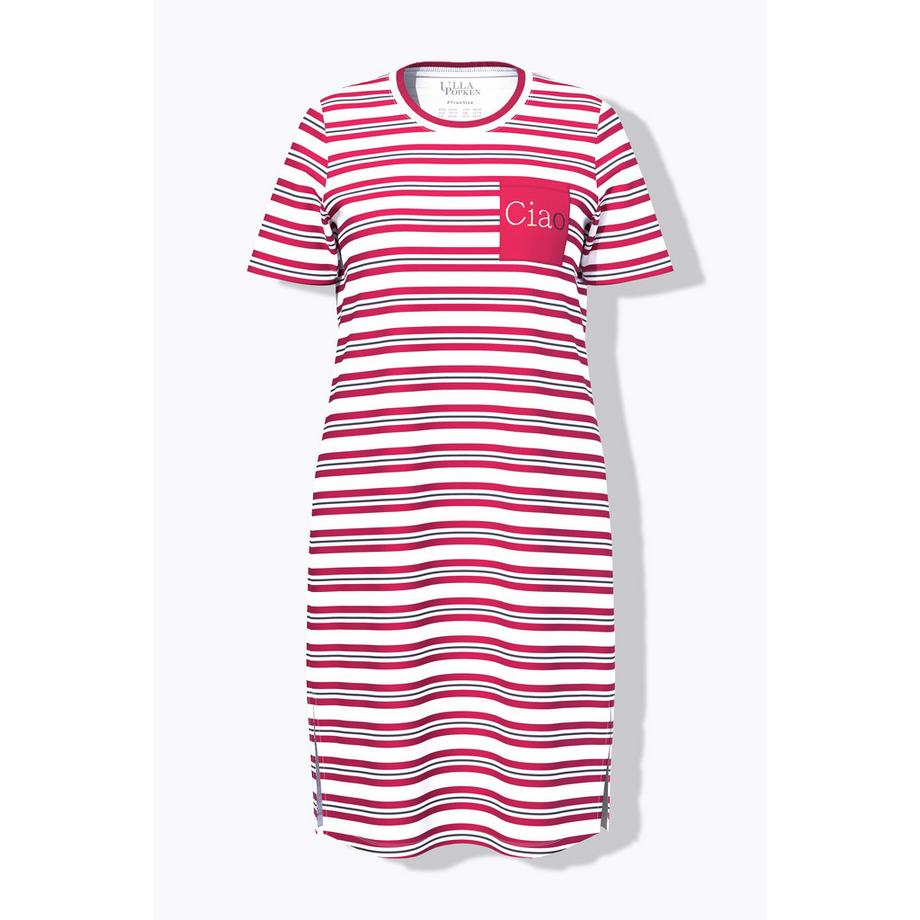 Ulla Popken Chemise de nuit rayée col rond manches courtes avec poche poitrine  