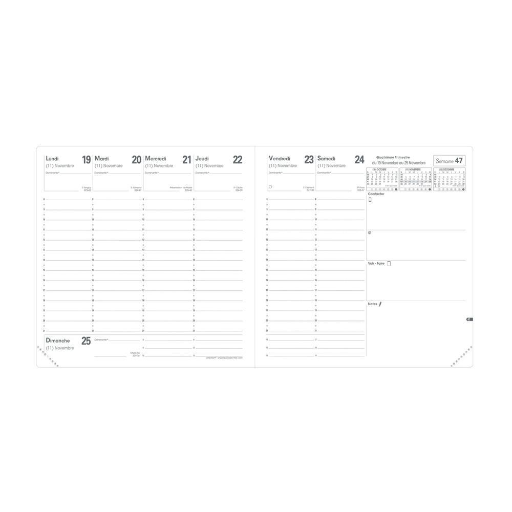 QUO-VADIS Quo Vadis - Agenda - 2025 - Direction - Semainier Planning - Français - Impala - Noir - 13 mois de décembre à décembre - 24x24 cm - Papier Clairefontaine blanc - Fabrication française  