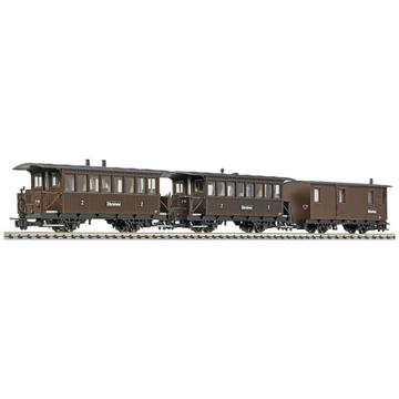 Lot de 3 wagons de voyageurs 2 essieux H0e B14 et B17 Maintwg. PF51 de la voie de Zillertal