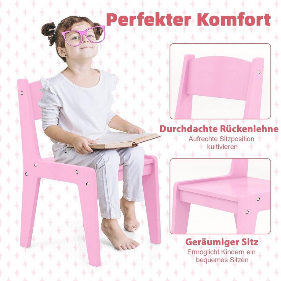 Northix  Ensemble de coiffeuse pour enfants 2 en 1 avec tabouret, lumières LED, miroir et tiroir, table cosmétique rose 