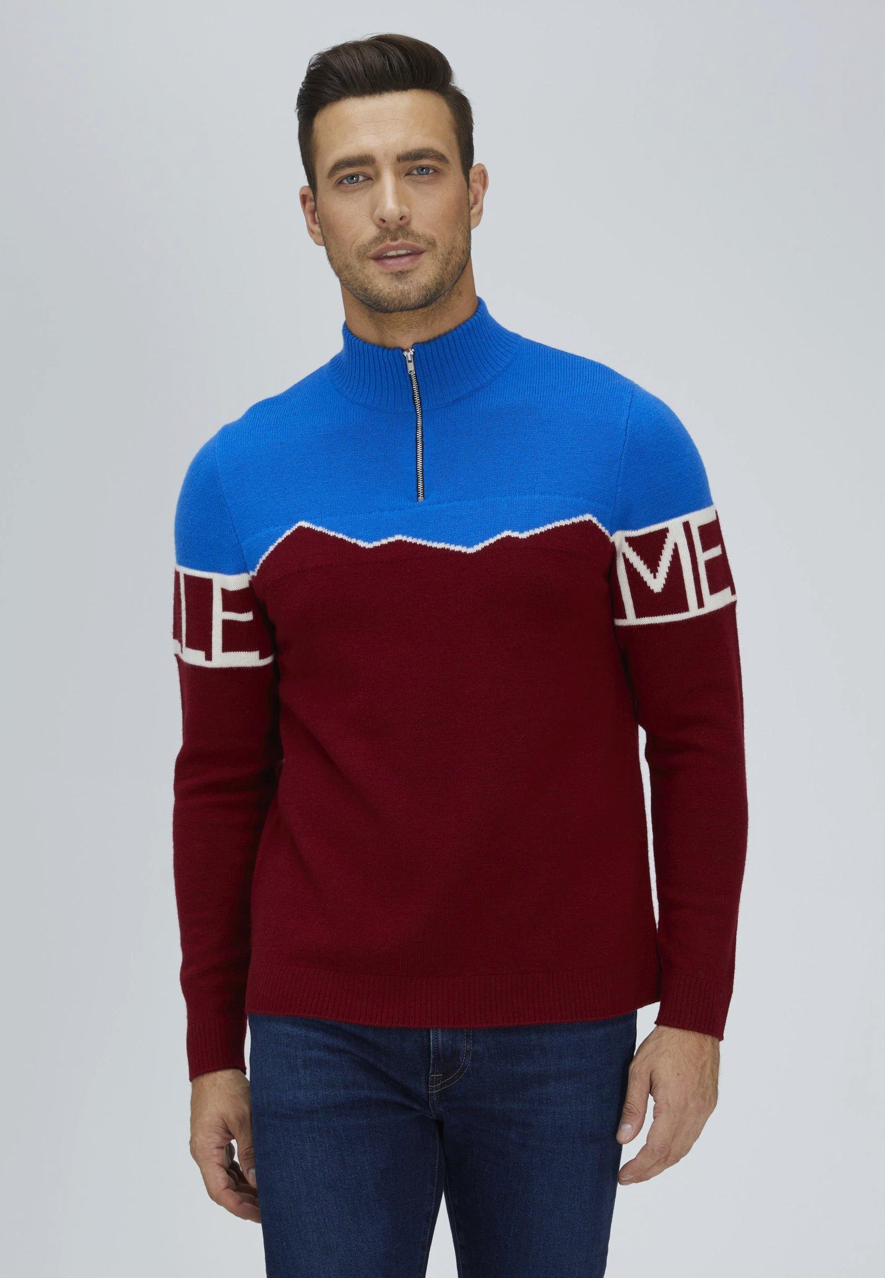 Bellemere New York  Maglione Merino con mezza zip e stampa montagna 