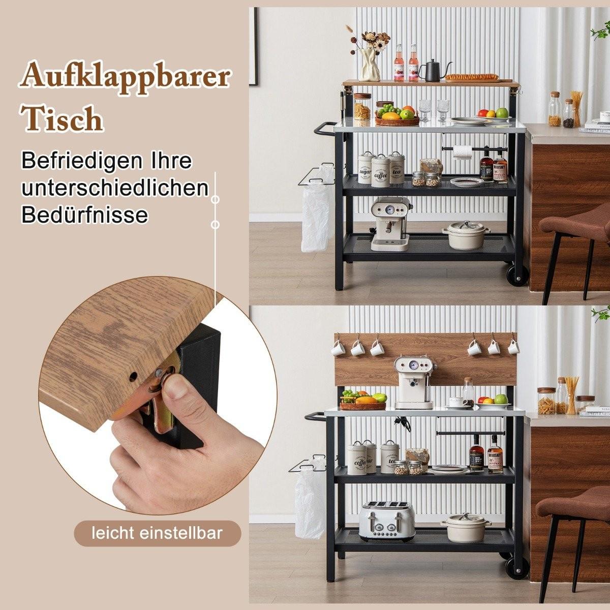 Northix Grillwagen mit Aufklappbarem Tisch & Haken & Handtuchhalter & Müllbeutelhalter Grilltisch  