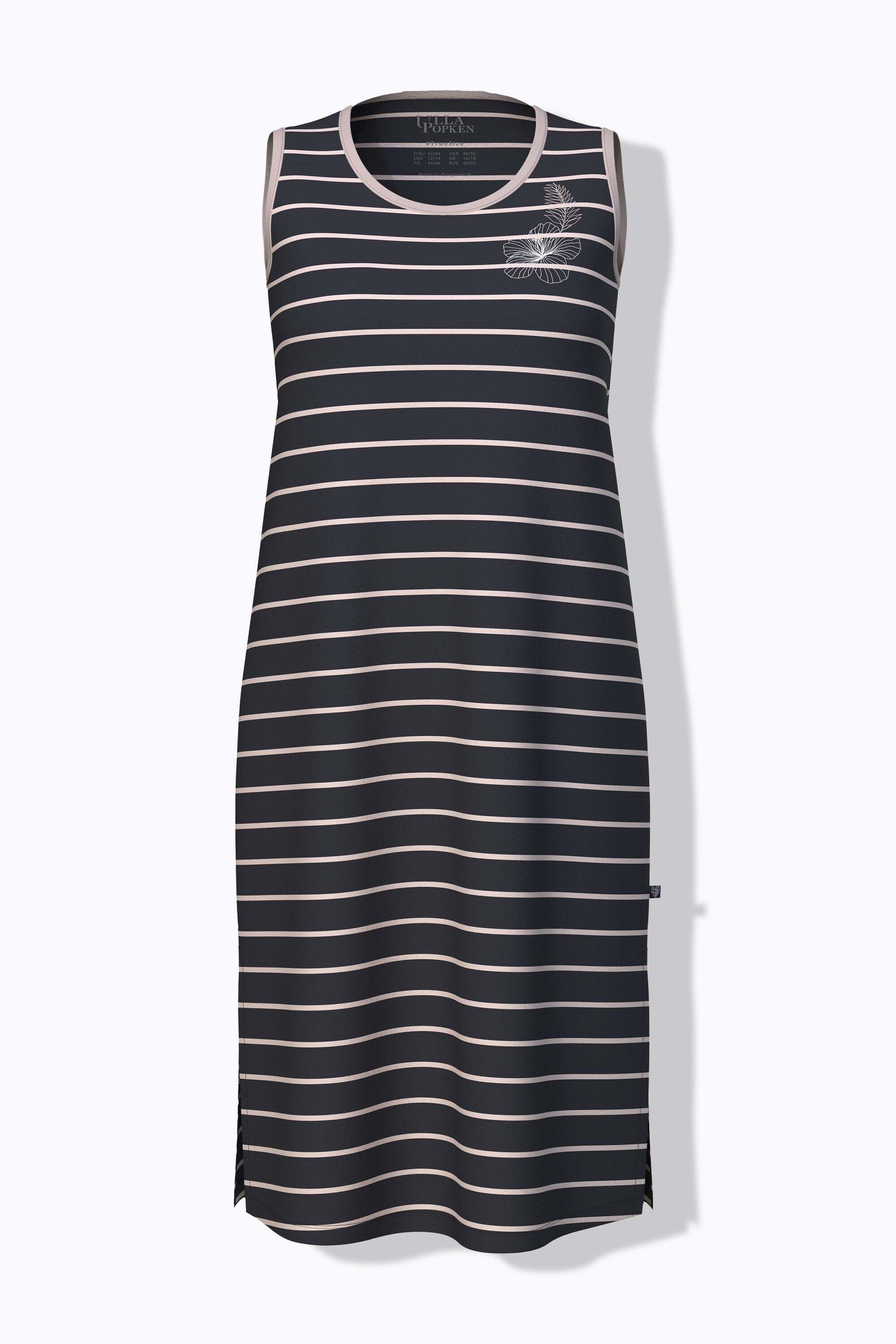 Ulla Popken Camicia da notte smanicata a righe con ricamo  