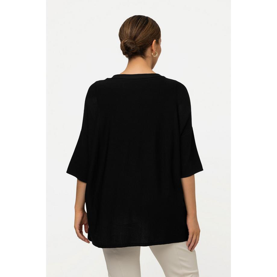 Ulla Popken Oversized V-Ausschnitt Halbarm Pullover  